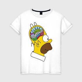Женская футболка хлопок с принтом Мозг Гомера в Тюмени, 100% хлопок | прямой крой, круглый вырез горловины, длина до линии бедер, слегка спущенное плечо | гомер