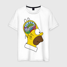 Мужская футболка хлопок с принтом Мозг Гомера в Тюмени, 100% хлопок | прямой крой, круглый вырез горловины, длина до линии бедер, слегка спущенное плечо. | Тематика изображения на принте: гомер