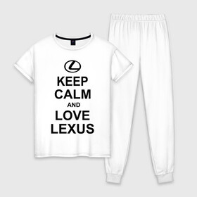 Женская пижама хлопок с принтом keep calm and love lexus в Тюмени, 100% хлопок | брюки и футболка прямого кроя, без карманов, на брюках мягкая резинка на поясе и по низу штанин | автомобили | машины | сохраняй спокойствие и люби лексус | тачки