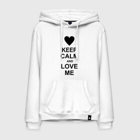 Мужская толстовка хлопок с принтом Keep calm and love me в Тюмени, френч-терри, мягкий теплый начес внутри (100% хлопок) | карман-кенгуру, эластичные манжеты и нижняя кромка, капюшон с подкладом и шнурком | Тематика изображения на принте: keep calm and love me | love me | любовь | сердце