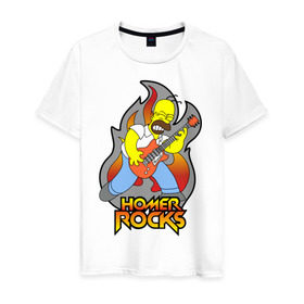 Мужская футболка хлопок с принтом Homer Rocks в Тюмени, 100% хлопок | прямой крой, круглый вырез горловины, длина до линии бедер, слегка спущенное плечо. | гомер