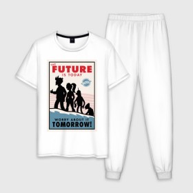 Мужская пижама хлопок с принтом Futurama poster в Тюмени, 100% хлопок | брюки и футболка прямого кроя, без карманов, на брюках мягкая резинка на поясе и по низу штанин
 | futurama | future is today | бендер | лила | постер футурамы | фрай | футурама