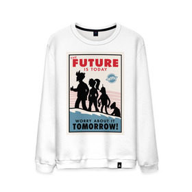 Мужской свитшот хлопок с принтом Futurama poster в Тюмени, 100% хлопок |  | futurama | future is today | бендер | лила | постер футурамы | фрай | футурама