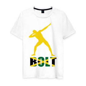 Мужская футболка хлопок с принтом Усейн Болт в Тюмени, 100% хлопок | прямой крой, круглый вырез горловины, длина до линии бедер, слегка спущенное плечо. | бегун | легкая атлетика | легкоатлет | спорт | спортсмен
