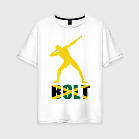 Женская футболка хлопок Oversize с принтом Усейн Болт в Тюмени, 100% хлопок | свободный крой, круглый ворот, спущенный рукав, длина до линии бедер
 | бегун | легкая атлетика | легкоатлет | спорт | спортсмен