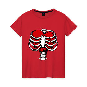 Женская футболка хлопок с принтом Ребра и сердце. в Тюмени, 100% хлопок | прямой крой, круглый вырез горловины, длина до линии бедер, слегка спущенное плечо | скелет