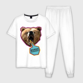 Мужская пижама хлопок с принтом Borsh budesh в Тюмени, 100% хлопок | брюки и футболка прямого кроя, без карманов, на брюках мягкая резинка на поясе и по низу штанин
 | Тематика изображения на принте: русь