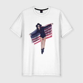 Мужская футболка премиум с принтом American girl в Тюмени, 92% хлопок, 8% лайкра | приталенный силуэт, круглый вырез ворота, длина до линии бедра, короткий рукав | swag | usa | америка | американский флаг | девушка | сша