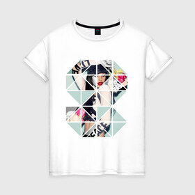 Женская футболка хлопок с принтом Geometric photo в Тюмени, 100% хлопок | прямой крой, круглый вырез горловины, длина до линии бедер, слегка спущенное плечо | geometric | геометрик | девушка в геометрий | девушка с цветами
