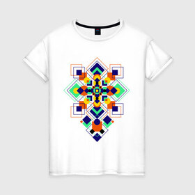 Женская футболка хлопок с принтом Summer geometry в Тюмени, 100% хлопок | прямой крой, круглый вырез горловины, длина до линии бедер, слегка спущенное плечо | геометрия | ромбики | узоры | фигуры