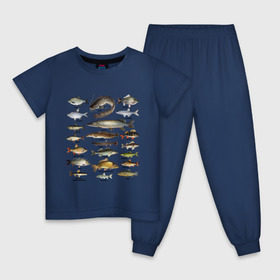 Детская пижама хлопок с принтом Популярные виды рыб в Тюмени, 100% хлопок |  брюки и футболка прямого кроя, без карманов, на брюках мягкая резинка на поясе и по низу штанин
 | рыба | рыбалка | рыбачить | туризм | туристические | туристу | улов
