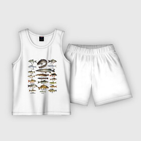 Детская пижама с шортами хлопок с принтом Популярные виды рыб в Тюмени,  |  | Тематика изображения на принте: рыба | рыбалка | рыбачить | туризм | туристические | туристу | улов