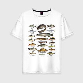 Женская футболка хлопок Oversize с принтом Популярные виды рыб в Тюмени, 100% хлопок | свободный крой, круглый ворот, спущенный рукав, длина до линии бедер
 | рыба | рыбалка | рыбачить | туризм | туристические | туристу | улов