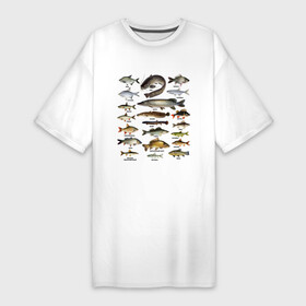 Платье-футболка хлопок с принтом Популярные виды рыб в Тюмени,  |  | рыба | рыбалка | рыбачить | туризм | туристические | туристу | улов