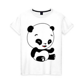 Женская футболка хлопок с принтом Панда смеётся в Тюмени, 100% хлопок | прямой крой, круглый вырез горловины, длина до линии бедер, слегка спущенное плечо | panda | животные | милые создания