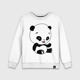 Детский свитшот хлопок с принтом Панда смеётся в Тюмени, 100% хлопок | круглый вырез горловины, эластичные манжеты, пояс и воротник | panda | животные | милые создания