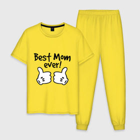 Мужская пижама хлопок с принтом Best Mom ever! (самая лучшая мама) в Тюмени, 100% хлопок | брюки и футболка прямого кроя, без карманов, на брюках мягкая резинка на поясе и по низу штанин
 | бест мам | мама | подарки родным | подарок маме
