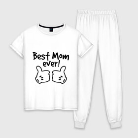 Женская пижама хлопок с принтом Best Mom ever! (самая лучшая мама) в Тюмени, 100% хлопок | брюки и футболка прямого кроя, без карманов, на брюках мягкая резинка на поясе и по низу штанин | бест мам | мама | подарки родным | подарок маме