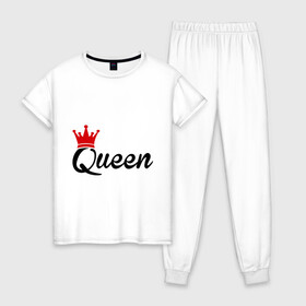 Женская пижама хлопок с принтом Королева в Тюмени, 100% хлопок | брюки и футболка прямого кроя, без карманов, на брюках мягкая резинка на поясе и по низу штанин | queen | корона | царица