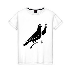 Женская футболка хлопок с принтом Голубь в Тюмени, 100% хлопок | прямой крой, круглый вырез горловины, длина до линии бедер, слегка спущенное плечо | голубка | птица