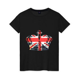 Женская футболка хлопок с принтом Корона, флаг Британии в Тюмени, 100% хлопок | прямой крой, круглый вырез горловины, длина до линии бедер, слегка спущенное плечо | Тематика изображения на принте: dtg | england | англия | британия | британский флаг | великобритания | прикольные картинки