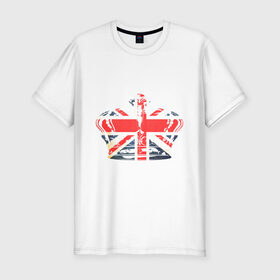 Мужская футболка премиум с принтом Корона, флаг Британии в Тюмени, 92% хлопок, 8% лайкра | приталенный силуэт, круглый вырез ворота, длина до линии бедра, короткий рукав | Тематика изображения на принте: dtg | england | англия | британия | британский флаг | великобритания | прикольные картинки