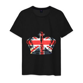 Мужская футболка хлопок с принтом Корона, флаг Британии в Тюмени, 100% хлопок | прямой крой, круглый вырез горловины, длина до линии бедер, слегка спущенное плечо. | Тематика изображения на принте: dtg | england | англия | британия | британский флаг | великобритания | прикольные картинки