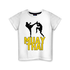 Детская футболка хлопок с принтом Муай тай (Muay Thai). в Тюмени, 100% хлопок | круглый вырез горловины, полуприлегающий силуэт, длина до линии бедер | бойцы | бокс | боксеры | спортивные | тайский бокс