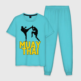 Мужская пижама хлопок с принтом Муай тай (Muay Thai). в Тюмени, 100% хлопок | брюки и футболка прямого кроя, без карманов, на брюках мягкая резинка на поясе и по низу штанин
 | бойцы | бокс | боксеры | спортивные | тайский бокс