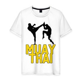 Мужская футболка хлопок с принтом Муай тай (Muay Thai). в Тюмени, 100% хлопок | прямой крой, круглый вырез горловины, длина до линии бедер, слегка спущенное плечо. | бойцы | бокс | боксеры | спортивные | тайский бокс