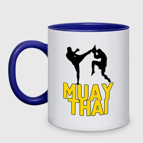 Кружка двухцветная с принтом Муай тай (Muay Thai). в Тюмени, керамика | объем — 330 мл, диаметр — 80 мм. Цветная ручка и кайма сверху, в некоторых цветах — вся внутренняя часть | бойцы | бокс | боксеры | спортивные | тайский бокс