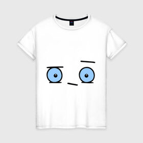 Женская футболка хлопок с принтом Бодрый смайл в Тюмени, 100% хлопок | прямой крой, круглый вырез горловины, длина до линии бедер, слегка спущенное плечо | глаза | глазастик | настроение | позитив | рожица | смайлы | чудик