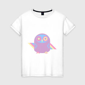 Женская футболка хлопок с принтом Цветная сова в Тюмени, 100% хлопок | прямой крой, круглый вырез горловины, длина до линии бедер, слегка спущенное плечо | животное | птица | совушка