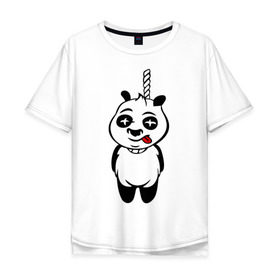 Мужская футболка хлопок Oversize с принтом Панда повесилась. в Тюмени, 100% хлопок | свободный крой, круглый ворот, “спинка” длиннее передней части | Тематика изображения на принте: панда