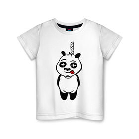 Детская футболка хлопок с принтом Панда повесилась. в Тюмени, 100% хлопок | круглый вырез горловины, полуприлегающий силуэт, длина до линии бедер | панда