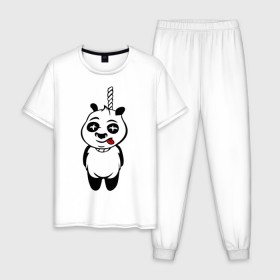 Мужская пижама хлопок с принтом Панда повесилась. в Тюмени, 100% хлопок | брюки и футболка прямого кроя, без карманов, на брюках мягкая резинка на поясе и по низу штанин
 | панда