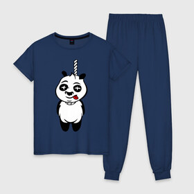 Женская пижама хлопок с принтом Панда повесилась в Тюмени, 100% хлопок | брюки и футболка прямого кроя, без карманов, на брюках мягкая резинка на поясе и по низу штанин | панда