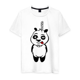 Мужская футболка хлопок с принтом Панда повесилась. в Тюмени, 100% хлопок | прямой крой, круглый вырез горловины, длина до линии бедер, слегка спущенное плечо. | панда