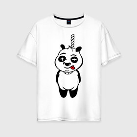 Женская футболка хлопок Oversize с принтом Панда повесилась в Тюмени, 100% хлопок | свободный крой, круглый ворот, спущенный рукав, длина до линии бедер
 | панда