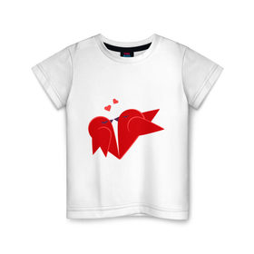 Детская футболка хлопок с принтом Влюбленные птицы в Тюмени, 100% хлопок | круглый вырез горловины, полуприлегающий силуэт, длина до линии бедер | 