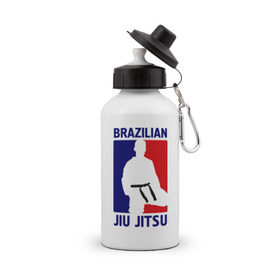 Бутылка спортивная с принтом Джиу-джитсу (Jiu jitsu) в Тюмени, металл | емкость — 500 мл, в комплекте две пластиковые крышки и карабин для крепления | brazilian | бой | джиу джитсу | карате | черный пояс