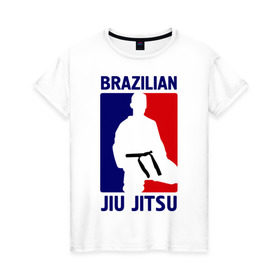 Женская футболка хлопок с принтом Джиу-джитсу (Jiu jitsu) в Тюмени, 100% хлопок | прямой крой, круглый вырез горловины, длина до линии бедер, слегка спущенное плечо | brazilian | бой | джиу джитсу | карате | черный пояс