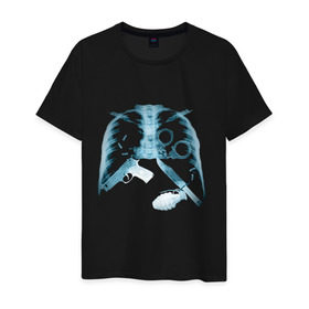 Мужская футболка хлопок с принтом Рентген ребра в Тюмени, 100% хлопок | прямой крой, круглый вырез горловины, длина до линии бедер, слегка спущенное плечо. | dtg | гранаты | оружие | пистолет | ребра | ренген | ренгеновский снимок