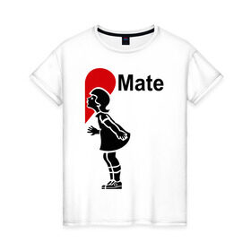 Женская футболка хлопок с принтом Soul Mate (родная душа). в Тюмени, 100% хлопок | прямой крой, круглый вырез горловины, длина до линии бедер, слегка спущенное плечо | Тематика изображения на принте: для влюбленных | для двоих | любовь | парные | половинка | сердечко | сердце