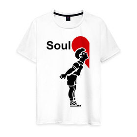 Мужская футболка хлопок с принтом Soul Mate (родная душа). в Тюмени, 100% хлопок | прямой крой, круглый вырез горловины, длина до линии бедер, слегка спущенное плечо. | для влюбленных | для двоих | любовь | парные | половинка | сердечко | сердце