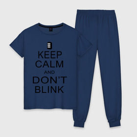 Женская пижама хлопок с принтом Dont blink в Тюмени, 100% хлопок | брюки и футболка прямого кроя, без карманов, на брюках мягкая резинка на поясе и по низу штанин | dont blink | keep calm | телефонная будка