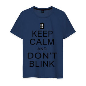 Мужская футболка хлопок с принтом Don`t blink в Тюмени, 100% хлопок | прямой крой, круглый вырез горловины, длина до линии бедер, слегка спущенное плечо. | Тематика изображения на принте: dont blink | keep calm | телефонная будка