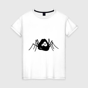 Женская футболка хлопок с принтом Паучек в Тюмени, 100% хлопок | прямой крой, круглый вырез горловины, длина до линии бедер, слегка спущенное плечо | грустный паук | паук | паучек | унылый паук