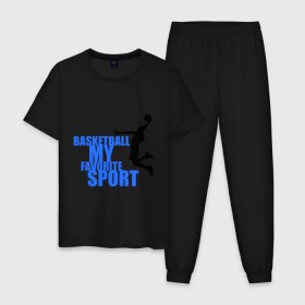 Мужская пижама хлопок с принтом Мой любимый вид спорта-баскетбол. в Тюмени, 100% хлопок | брюки и футболка прямого кроя, без карманов, на брюках мягкая резинка на поясе и по низу штанин
 | баскетболист | бросок