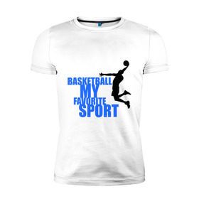 Мужская футболка премиум с принтом Мой любимый вид спорта-баскетбол. в Тюмени, 92% хлопок, 8% лайкра | приталенный силуэт, круглый вырез ворота, длина до линии бедра, короткий рукав | баскетболист | бросок